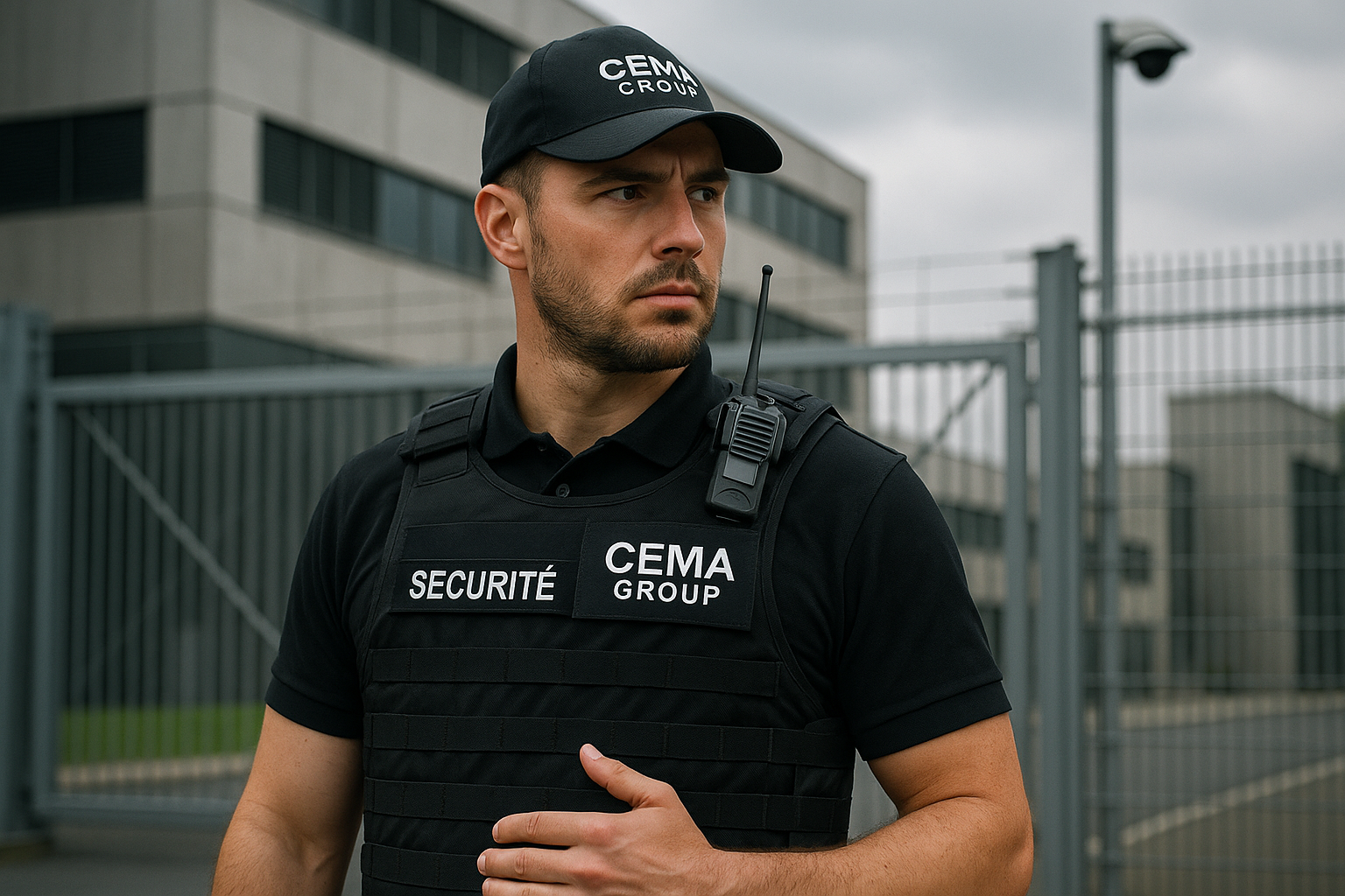 Agent de sécurité CEMA Group surveillant un site sensible