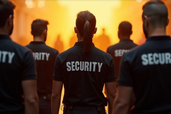 Des agents de sécurité rassemblés